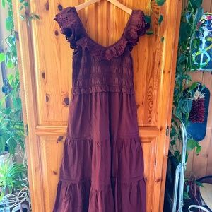 Madewell Women's Tiered Maxi Dress Eyelet Maroon Size Small NWT 100% Cotton
